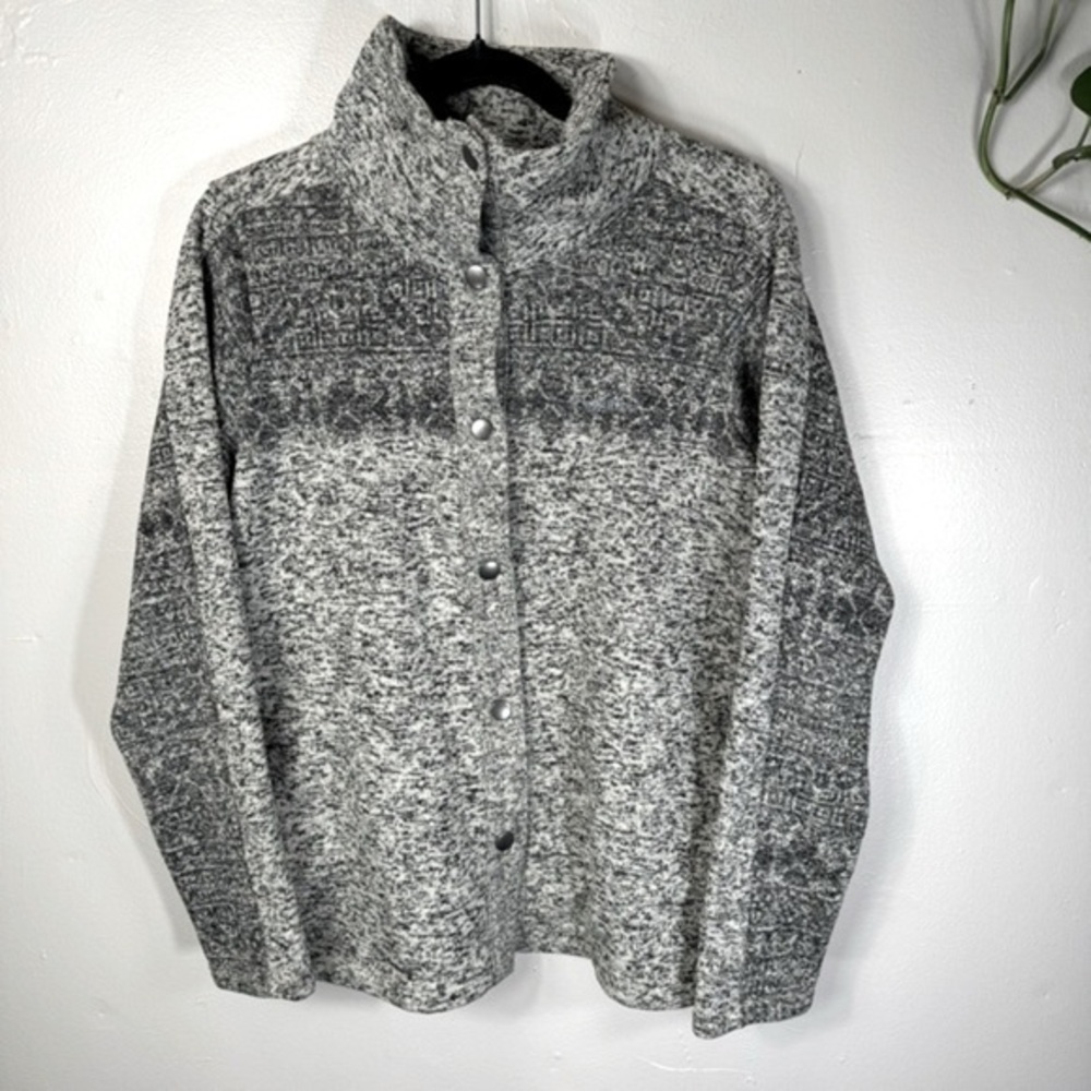COLUMBIA womens fleece jacket sweater gray space dye tribal print marled medium